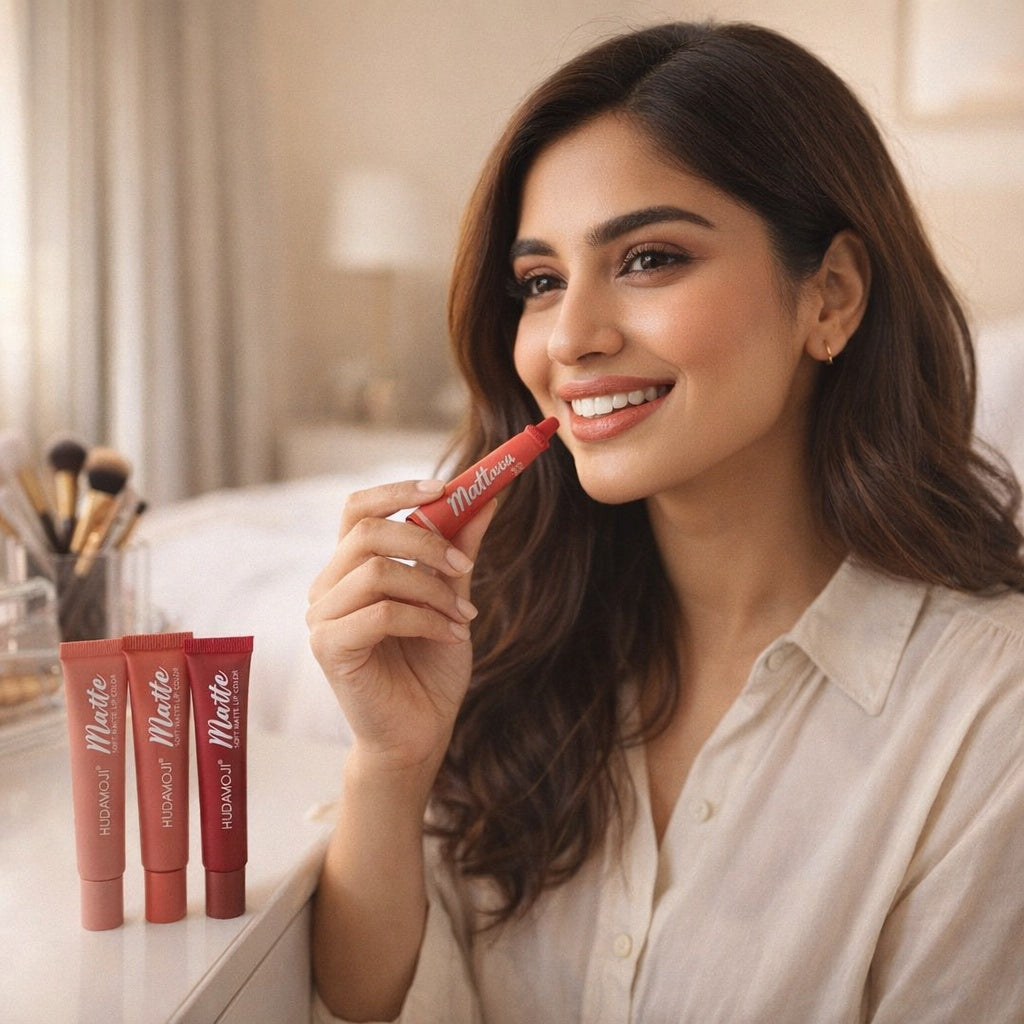 HUDAMOJI Matte Liquid Lipstick Bundle | 3 Gorgeous Shades | Long-Lasting Soft Matte Finish | Professional Lip Color Set