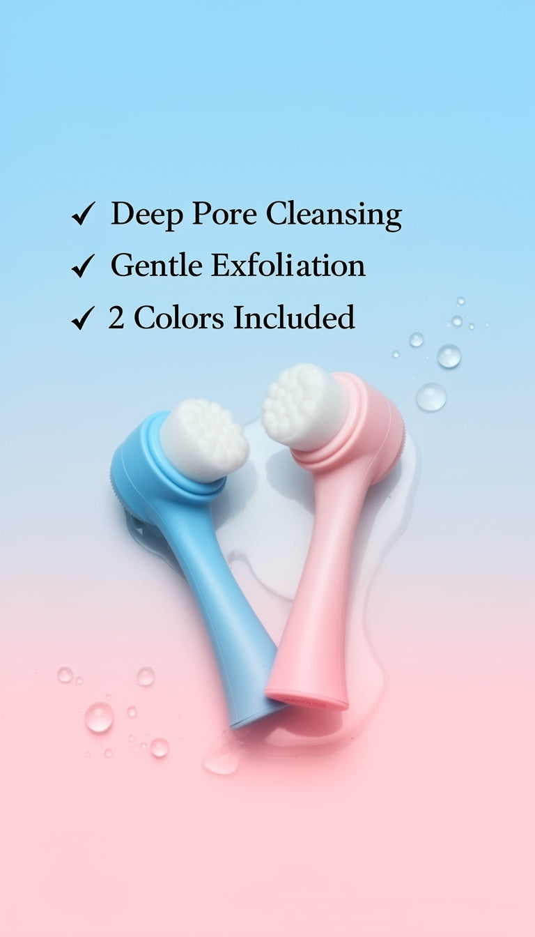Facial Cleansing Brush 2-Piece Combo | Deep Pore Cleansing & Exfoliation | Silicone Face Massager