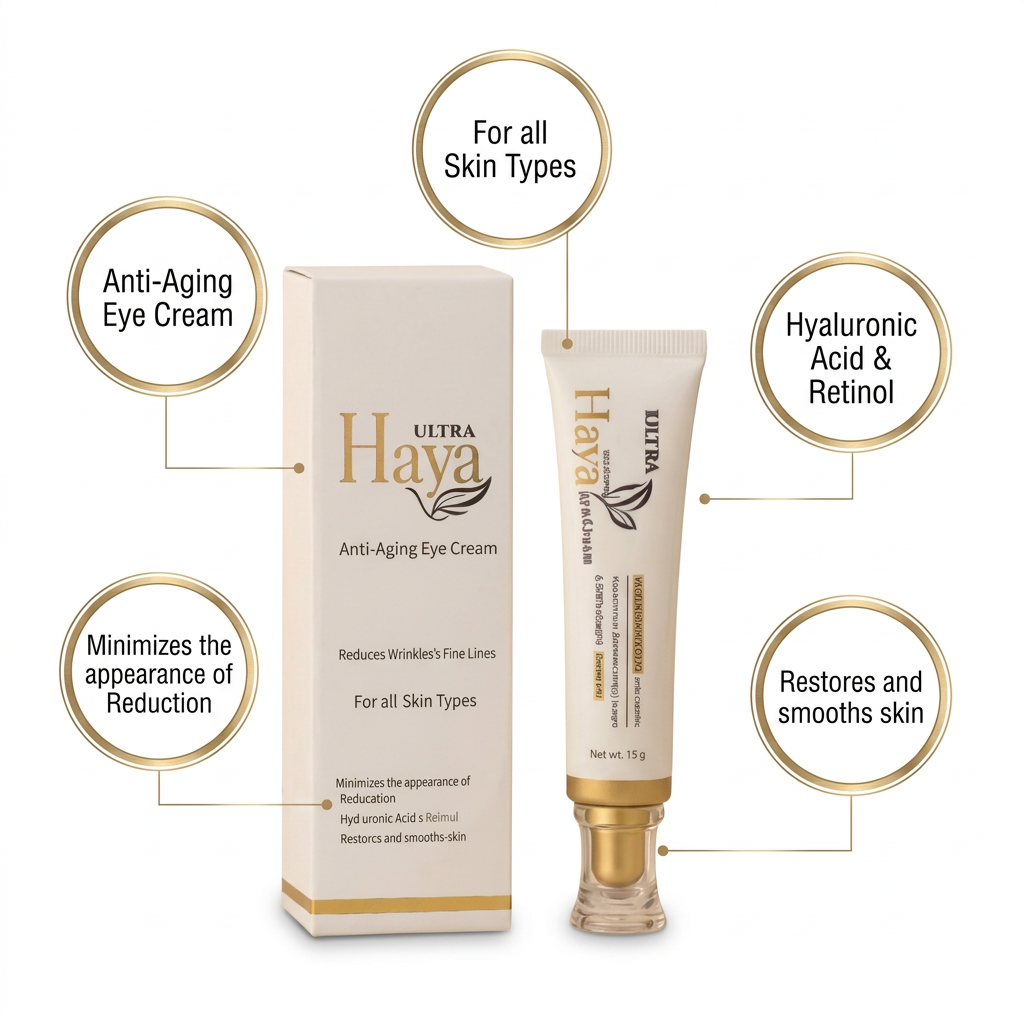 Ultra Haya Anti-Aging Eye Cream - Reduces Wrinkles & Fine Lines - Hyaluronic Acid & Retinol - For All Skin Types - 15g