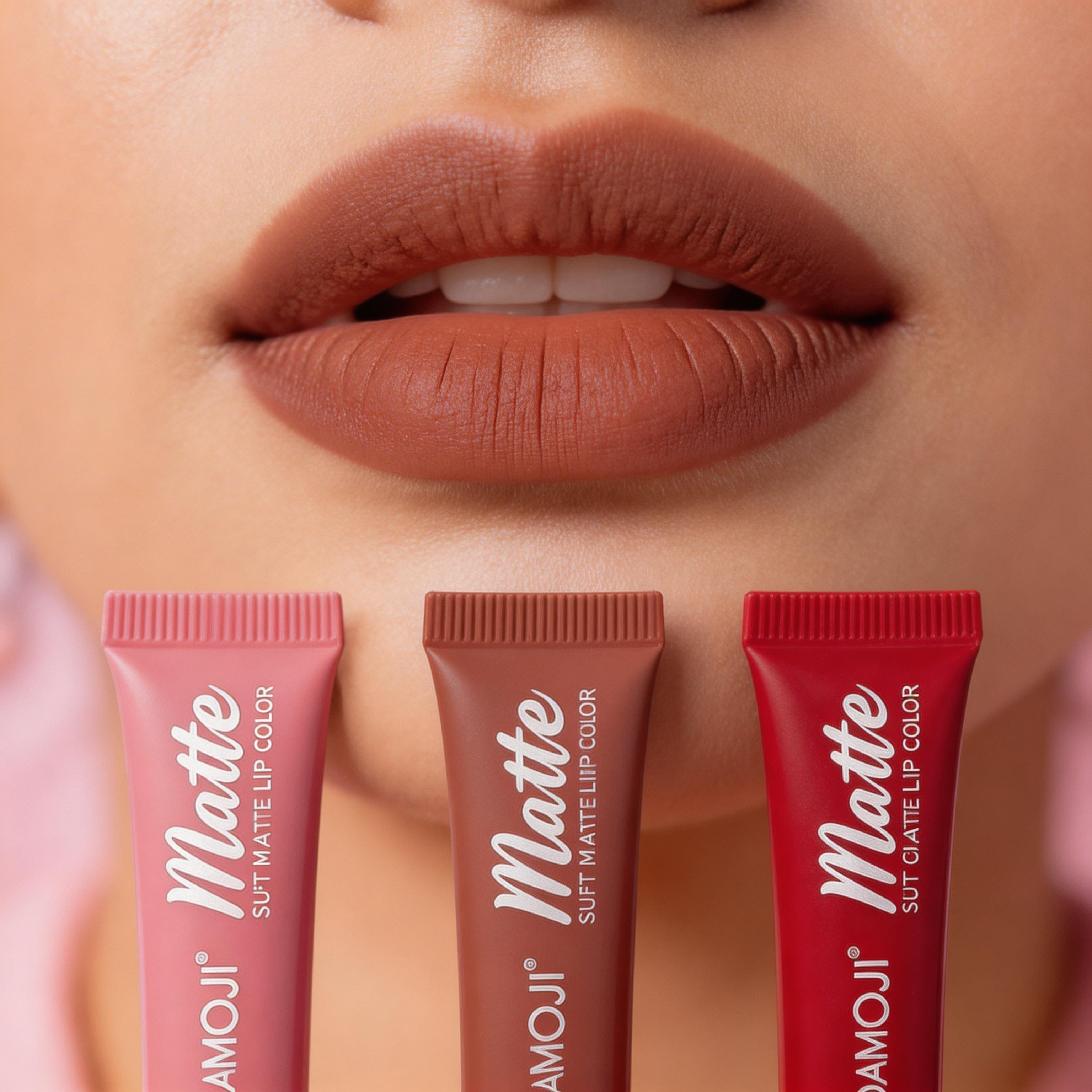 HUDAMOJI Matte Liquid Lipstick Bundle | 3 Gorgeous Shades | Long-Lasting Soft Matte Finish | Professional Lip Color Set